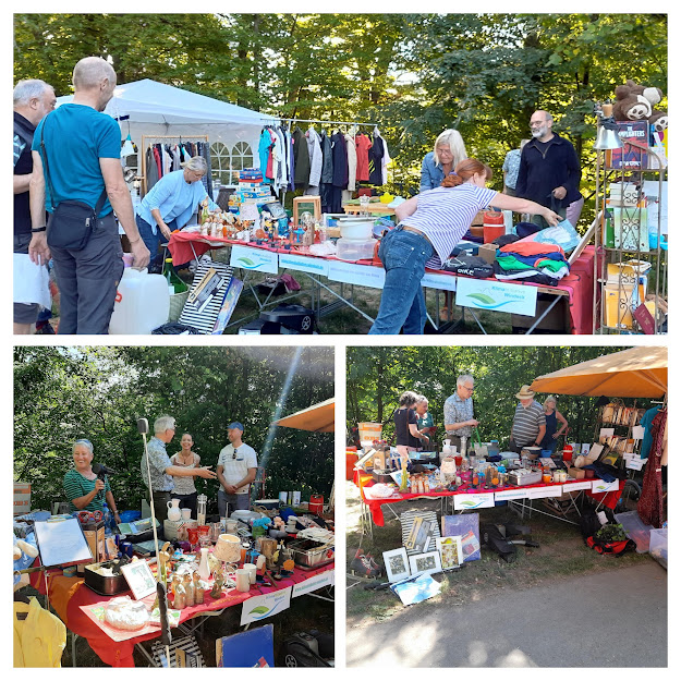 Collage von Bildern unseres ersten Standes beim Flohmarkt am Wasserfall